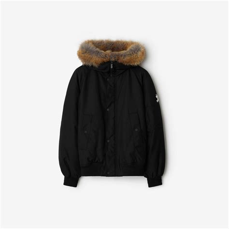 burberry bomber uomo|Faux Fur Trim Nylon Bomber Jacket in Black .